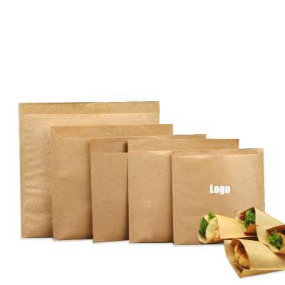 China Logo Customized Food Kraft Packaging Paper Takeout Bag Eco-Friendly Disposable Oil-proof Crepe Paper Bag Biodegradable Wholesale for sale