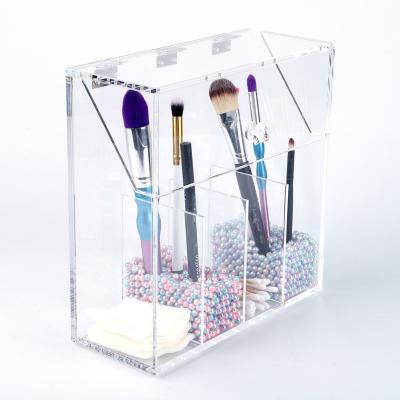 China Hot Sale Eco-friendly Material Rectangle Clear Acrylic Makeup Brush Display Stand With Lid for sale