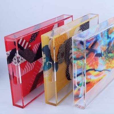 China China Customized Rectangle Tray Table Storage Trays Acrylic Serving Multifunction Acrylic Tray UV Printing for sale