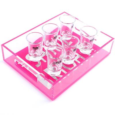 China Custom Pink Acrylic Mug Plexiglass Eco-Friendly Material Serving Tray With Handle for sale