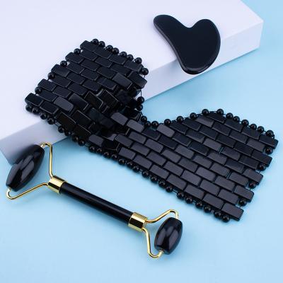 China High quality natural face jade stone black obsidian jade sleep eye mask with facial roller jade roller gua sha set for sale