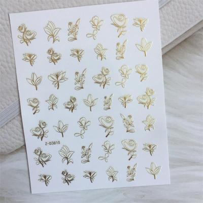 China Long Lasting Wave Pattern Nail Sticker Gold Flower Bling Bling Nail Decals Gold Line Nail Art Decoration for sale