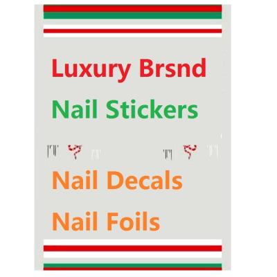 China Nail Art Decoration Custom Hot Selling Mix Brand Luxury Nail Stickers Nail Decals With Famous Nail Art Logo Sticker Popular Laser Luxury Name for sale