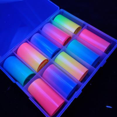 China Nail Art Decoration New Designs Nail Foils Glow In The Dark Reflections Colorful Luminous Nail Art Sticker Foils for sale