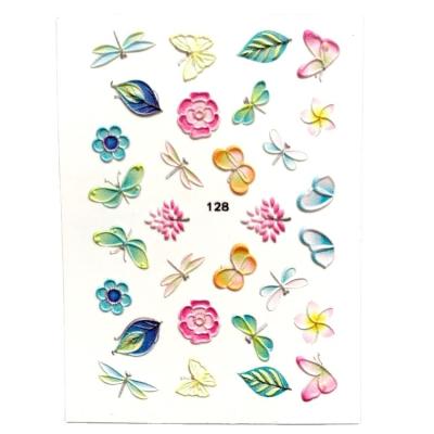 China 3D Nail Art DIY Decoration New Design 3D Engraved Nail Art Sticker Water Nail Decal Foil Nail Art Stickers With Sculpting Flower for sale