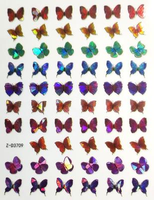 China Non Toixc 3D Laser Gold Glitter Nail Strips Butterfly Stickers Nail Art Self Adhesive Stickers Z-D3715 for sale