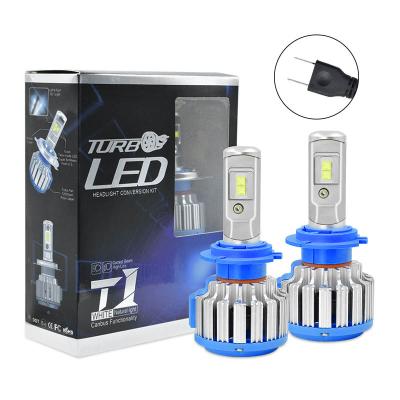 China T1 aluminum auto lighting system led headlight h7 led bright headlight bulb 60W DC12v 8500LM aluminum white for offroad vehicle bulb for sale