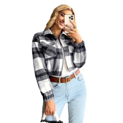 China 2022 Autumn Women's All-match Breathable Casual Plaid Waistcoat Short Lapel Zipper Jacket for sale