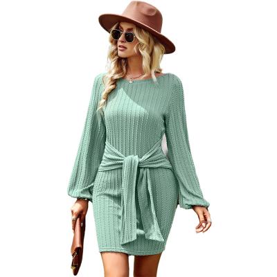 China 2022 New Arrival Breathable Crew Neck Sleeve Elegant Dress Solid Color Sexy Slim Hip Long Skirt for sale