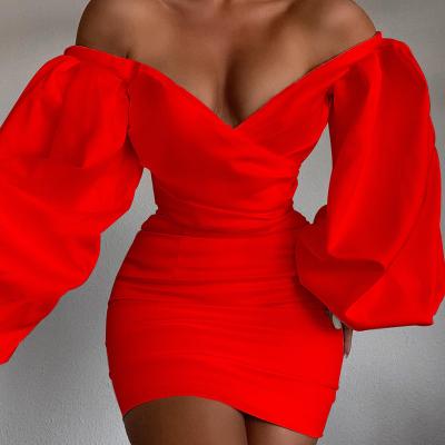 China 2022 autumn new arrival solid color mini dress washable slim off-shoulder hip sexy skirt for sale