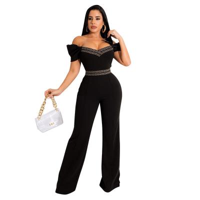 China 2022 Autumn Lady Breathable Fashion Women's Sexy Bodycon Short Sleeve Solid Color Off The Shoulder Casual Jumpsuit for sale