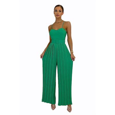 China 2022 New Arrival QUICK DRY Women's Clothing Solid Color Suspender Pleated Wide-Leg Casual High Waist Overalls for sale