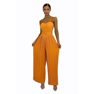 China Hot Selling Anti-pilling Women's Jumpsuit Solid Color Suspender Pleated Wide-Leg Casual Jumpsuit High Waist Overalls for sale