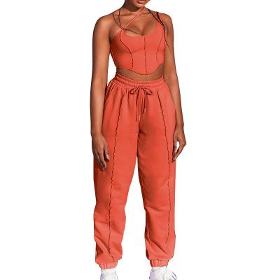 China 2022 New Arrival Breathable Ladies Suit Solid Color Sexy Camisole Pants Casual Two Piece Set for sale