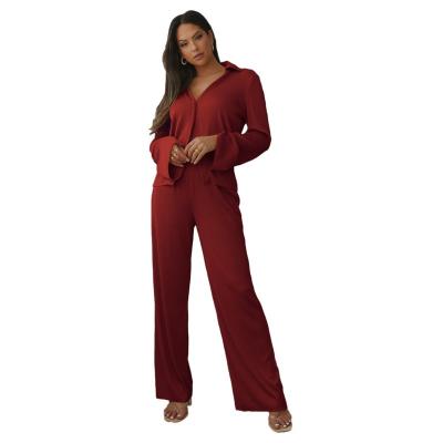 China 2022 New Autumn Casual Women's Suit V-neck Straight Commuter Knitted Two-Piece Set for sale