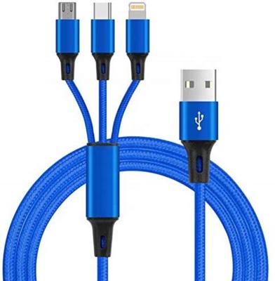 China MP3/MP4 Player Wholesale 5V 2.4A High Quality Quick Charging Nylon Braided 3 Multi In 1 Usb Cable For iPhone Samsung for sale