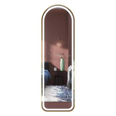 China Good Quality LED Light Smart Minimalist Living Room Wall Mounted Mirror Mirrors Full Frame Sauce Metal Arched Mirror for sale