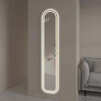 China Minimalist Decorative Wall Mirror Stainless Steel Arch Aluminum Framed Led Integral Mirror for sale