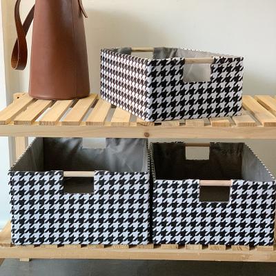 China Houndstooth Viable Storage Box Cloth Storage Basket Foldable Wardrobe Drawer Storage Basket for sale