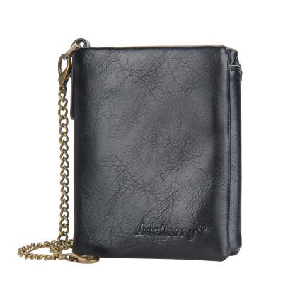 China Factory Price Strong Baellerry PU Leather Men Short Trezor Business Dompet Purse Card Holder Wallet Insert With Chains for sale