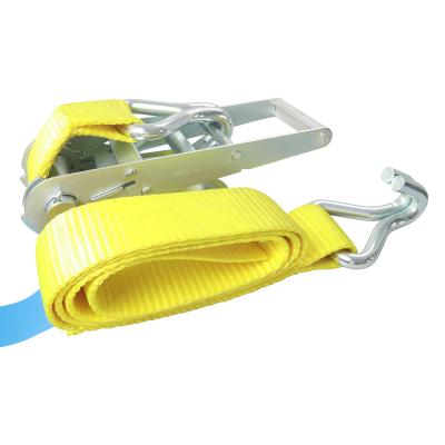 China PE / PP Ratchet Ties Heavy Duty Tie Down Cargo Tie Downs With Aluminum Handles Coated Double J-Hooks for sale