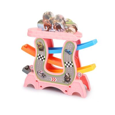 China 3 Layer Sliding Toy New Product Diy Self-Assemble Slot Race Car Set Mini 4 Pcs Car Race Track Toddler Toys Race Track for sale