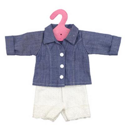 China 18 inch girl american cloth denim shirts with woolen white shorts 18 inch dolls for sale