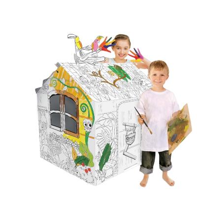 China 2020 hot selling kids diy painting puzzle jungle house paper toy for sale for sale