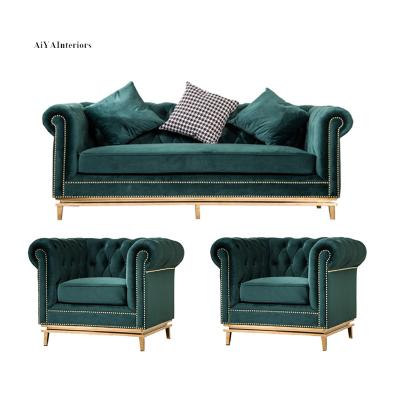 China Other Modern Design Modern Design American Velvet Fabric Living Room Sectional Sofa Set Green Sofa Sets Luxury Gold for sale