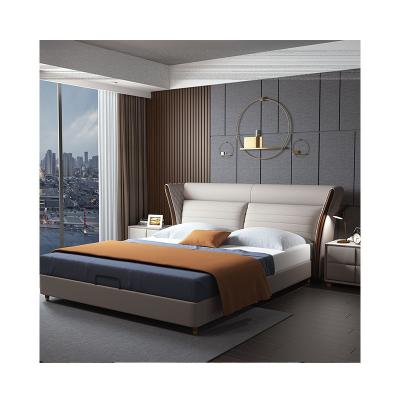 China Modern Italian Minimalist Leather Bed Genuine Leather King Size Bed Bedroom Furniture for sale