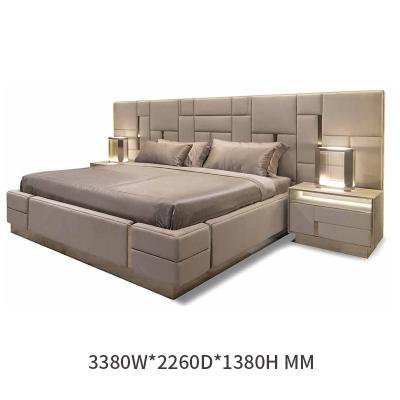 China Double Bed Luxury Italian Bedroom Furniture Storage Latest Modern Designer Italian Furniture Large Set Leather Luxury Bed for sale