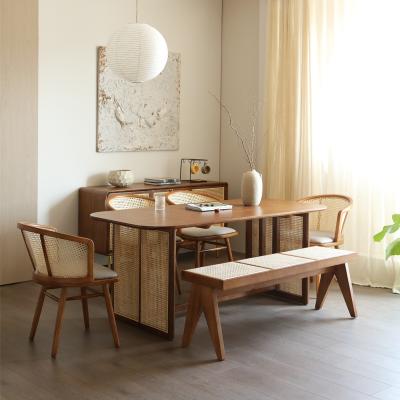 China Eco-Friendly Cane Wood and Rattan Furniture Dining Table Set with 6 Chairs Durable Rattan Wicker Dining Table with Chairs for sale