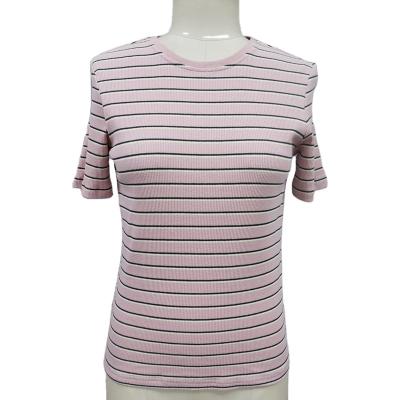 China Wholesale Ladies Round Neck T-shirt Women's Anti-Wrinkle Scratch Neck T-shirt Manufacturer Casual Woven Spring Summer Cotton/Spandex Sleeve Short Summer for sale