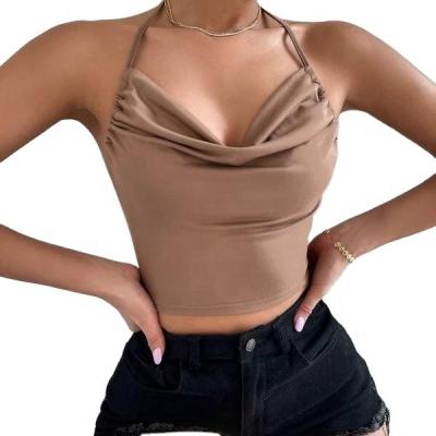 China Sexy Draped Backless Halter Neck Tie Tank Tops Anti-pilling Ladies Women Clothing For Women for sale