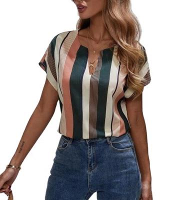 China 2022 Women's Anti-pilling Women's Clothing Anti-pilling Batwing Sleeve Stripe Tank Tops Notch Neck Blouse Tops For Women for sale