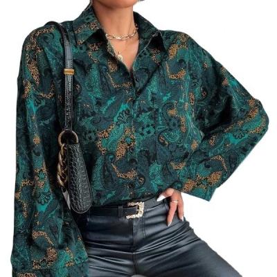 China Fashion Wholesale Ladies Anti-pilling Tops Shirt Paisley Print Pocket Front Drop Shoulder Tunic CF Buttons Women's Blouses for sale