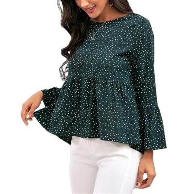 China Custom Made Ruffle Long Sleeve Blouse Shirts Tops Ladies Anti-Pilling Empire High Low Waist Peplum Tops Women's Blouses for sale