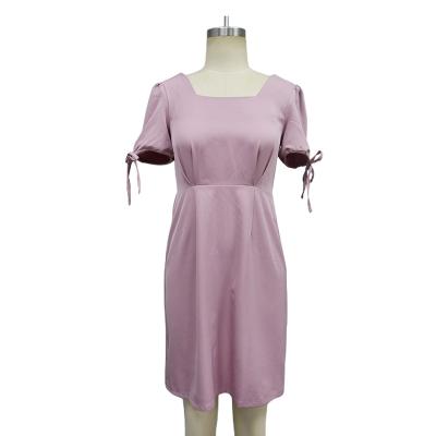 China Price Ladies Sleeves Fashion Midi Dress Breathable Cheap Elegant Polyester Short Pink Purple 100% Pink Purple Dress for sale