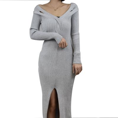 China Breathable Ladies Winter Autumn Knit Sweaters Bodycon Dresses With Long Sleeves for sale