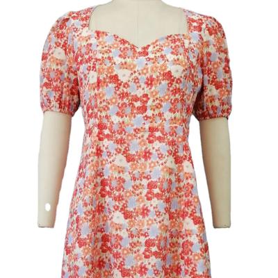 China Newest Ladies Summer Washable Candy Printed Dress Cut Back With V Neck Short Sleeves Women Sexy Mini Dress for sale