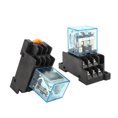 China HH63P LY3NJ 10A Small Sealed Micro Intermediate Electromagnetic Relay ACDC12V24V AC110V 220V 380V With 11 Terminal Socket Base PTF11A for sale