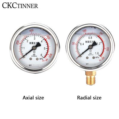 China YN60 Stainless Steel Material Pressure Gauge Double Scale Water Pressure Vibration Resistant Axial Radial Vapor for sale