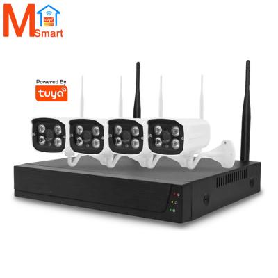 China Motion detection tuya dvr 4ch poe cctv home security P2P 1080P 2MP HD 4 set 8 channel wireless wifi nvr camera system kit for sale