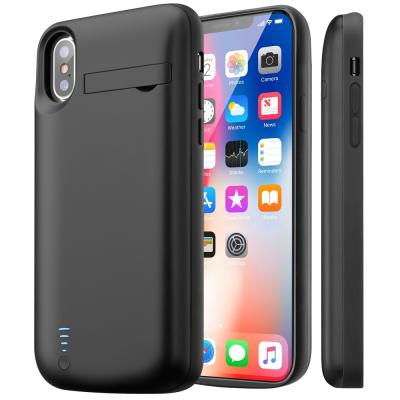 China Factory Wholesale Black 5000mAh Battery Charging Case Wireless Charging Cover With Bracket For iPhone X/XS 5.8inch Mobile Phone for sale