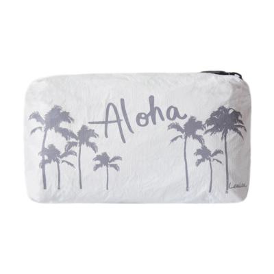 China Mini Pouch Gray Aloha Coconut Tree Water Resistant Tyvek Storage Waterproof Cosmetic Lightweight Makeup Bag Tear Resistant Bag For Daily Use for sale