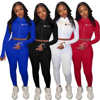 China Embroidery Label QUICK DRY Custom Crop Top 2 Piece Pants Set Solid Color Legging Set Workout Sport Wear Woman Running Set for sale