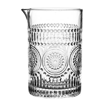 China Japanese glass cup for bar mixing glass with thick bottom for bar flower pattern cocktail mixing glass for sale