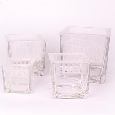 China Home Decor Crystal Cheap Square Empty Glass Clear Candle Holder Candle Jars Recyclable Eco - Friendly for sale