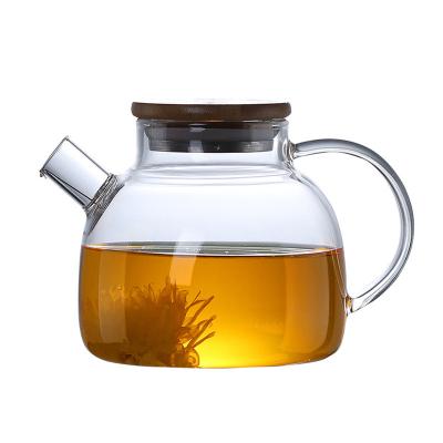 China Sustainable Handmade Glass Water Teapot High Borosilicate 1000ml Glass Kettle for sale