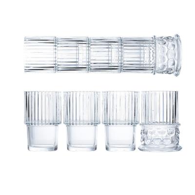 China Vintage Sustainable Stackable Glass Set 4pcs Old-fashioned Roman Column Shape Drinking Glass Cup Whiskey Glass for sale